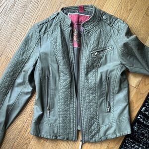 Olive green/gray women’s leather jacket